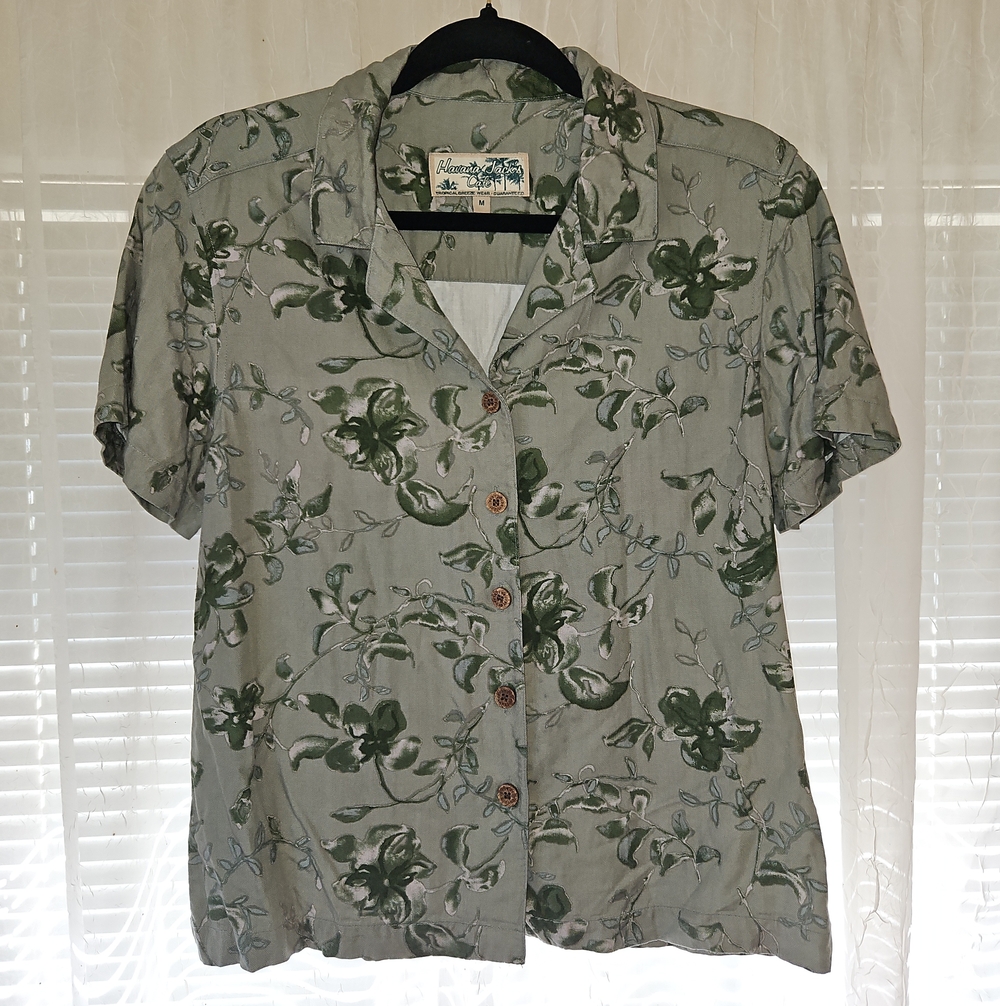 Vintage Havana Jack's Cafe Green Floral Short-Sleeve Button-Down Shirt